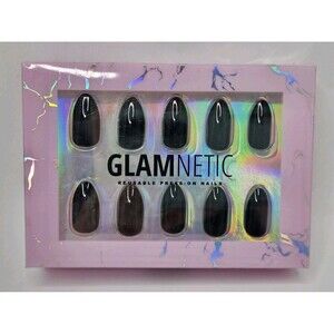 Glamnetic Reusable Press-On Nails Boba Short Almond Black NEW 24 Nails